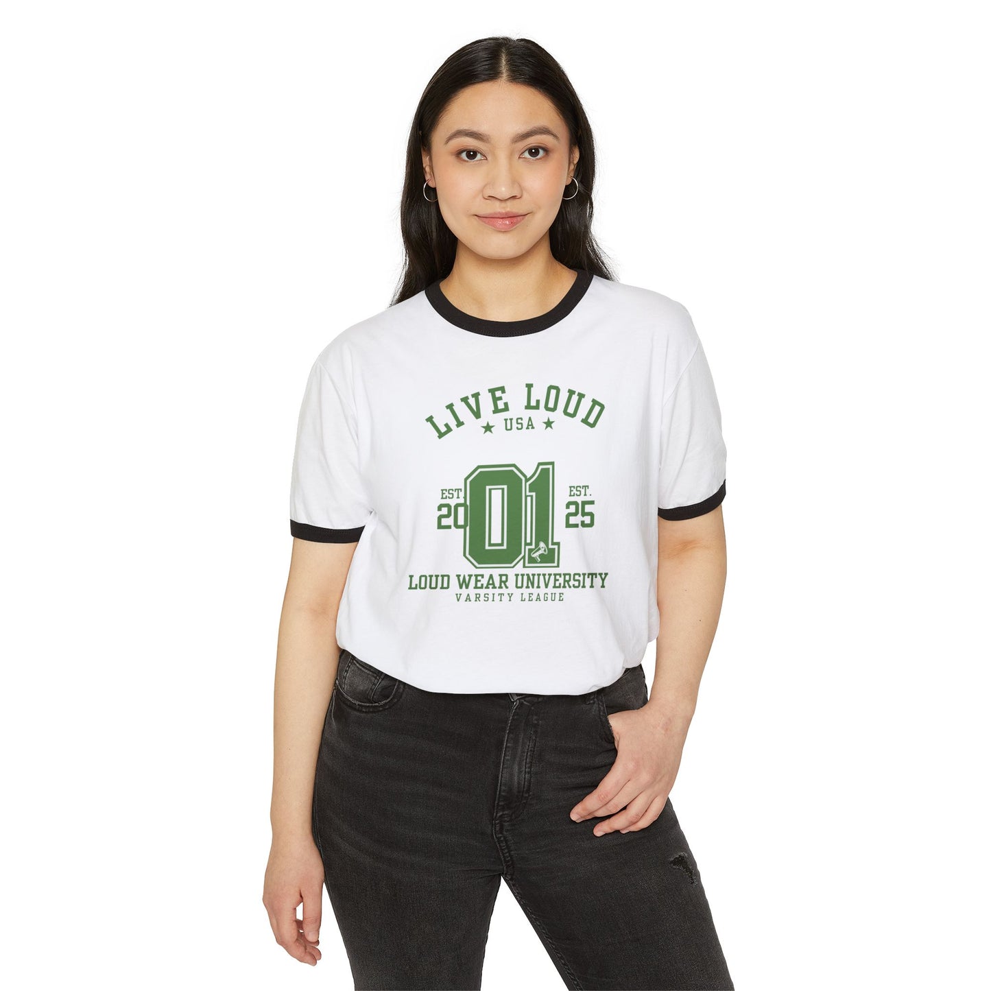 Live Loud University - Unisex Cotton Ringer T-Shirt - Varsity League Style for Casual Wear