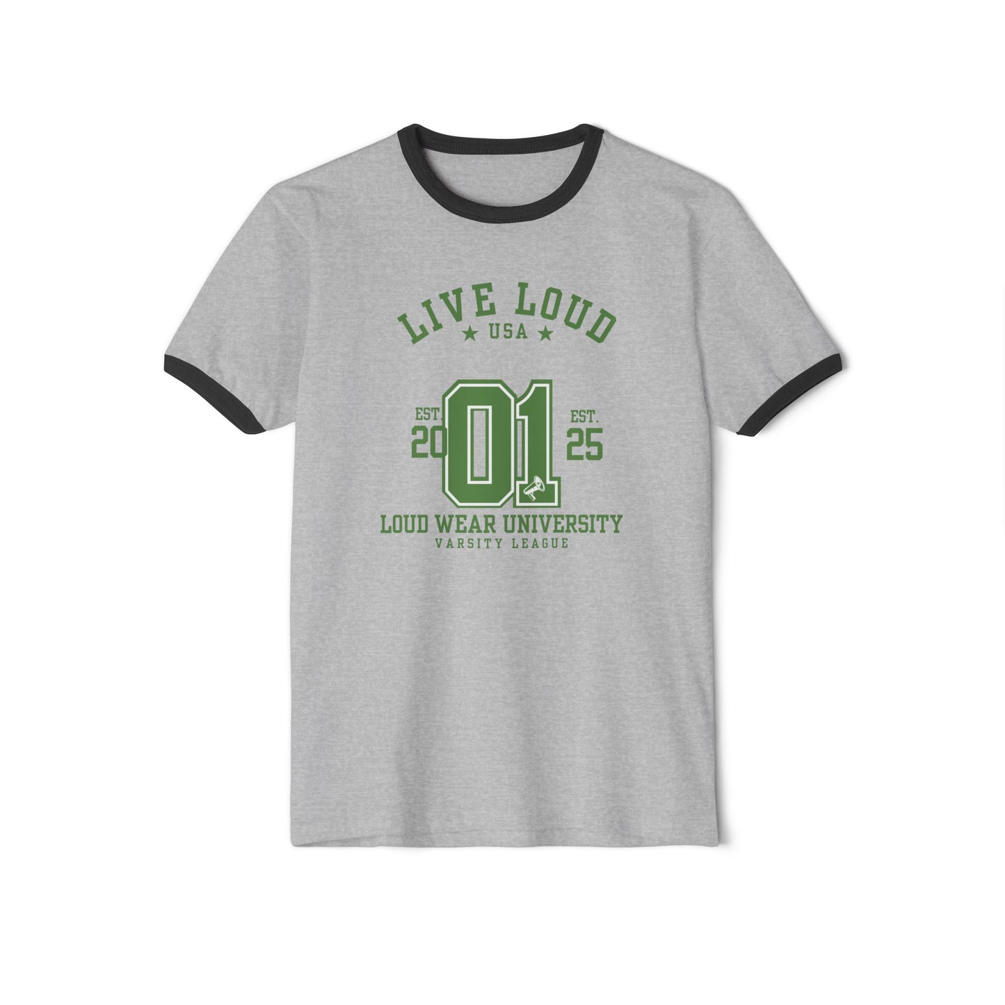 Live Loud University - Unisex Cotton Ringer T-Shirt - Varsity League Style for Casual Wear