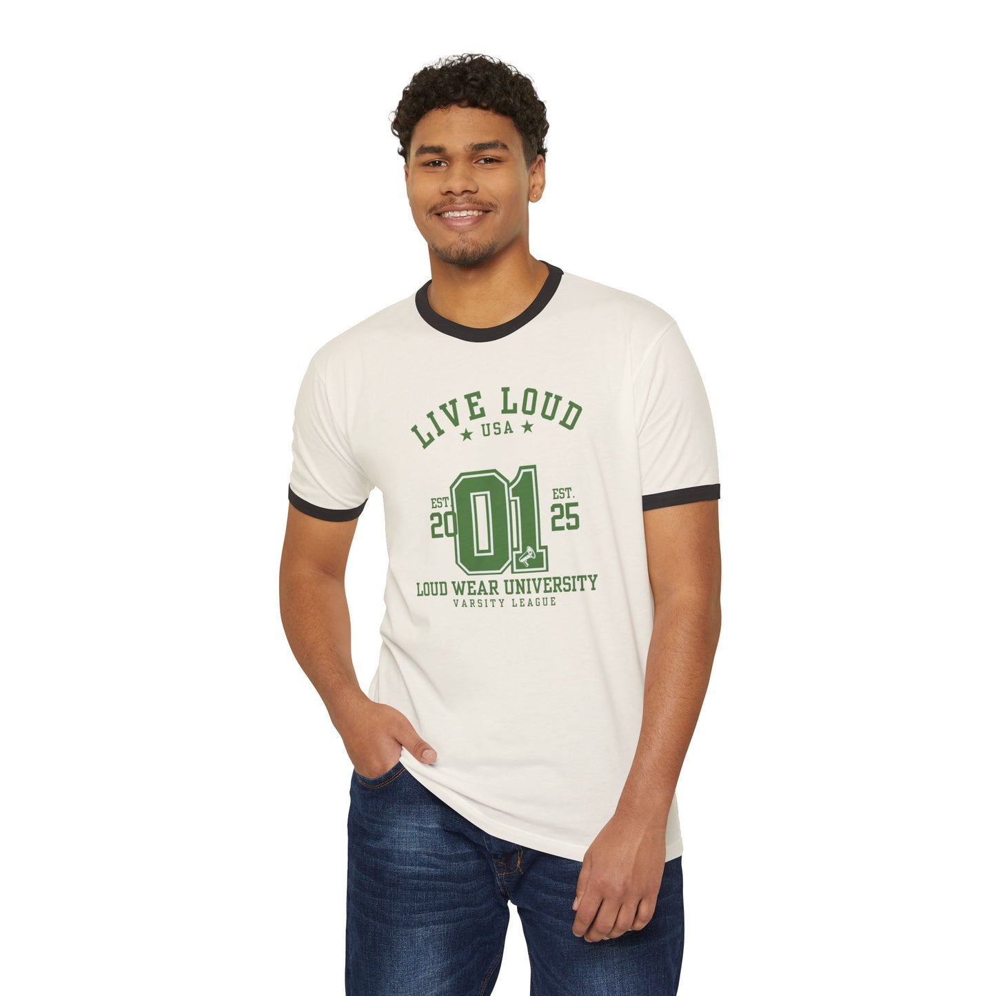Live Loud University - Unisex Cotton Ringer T-Shirt - Varsity League Style for Casual Wear
