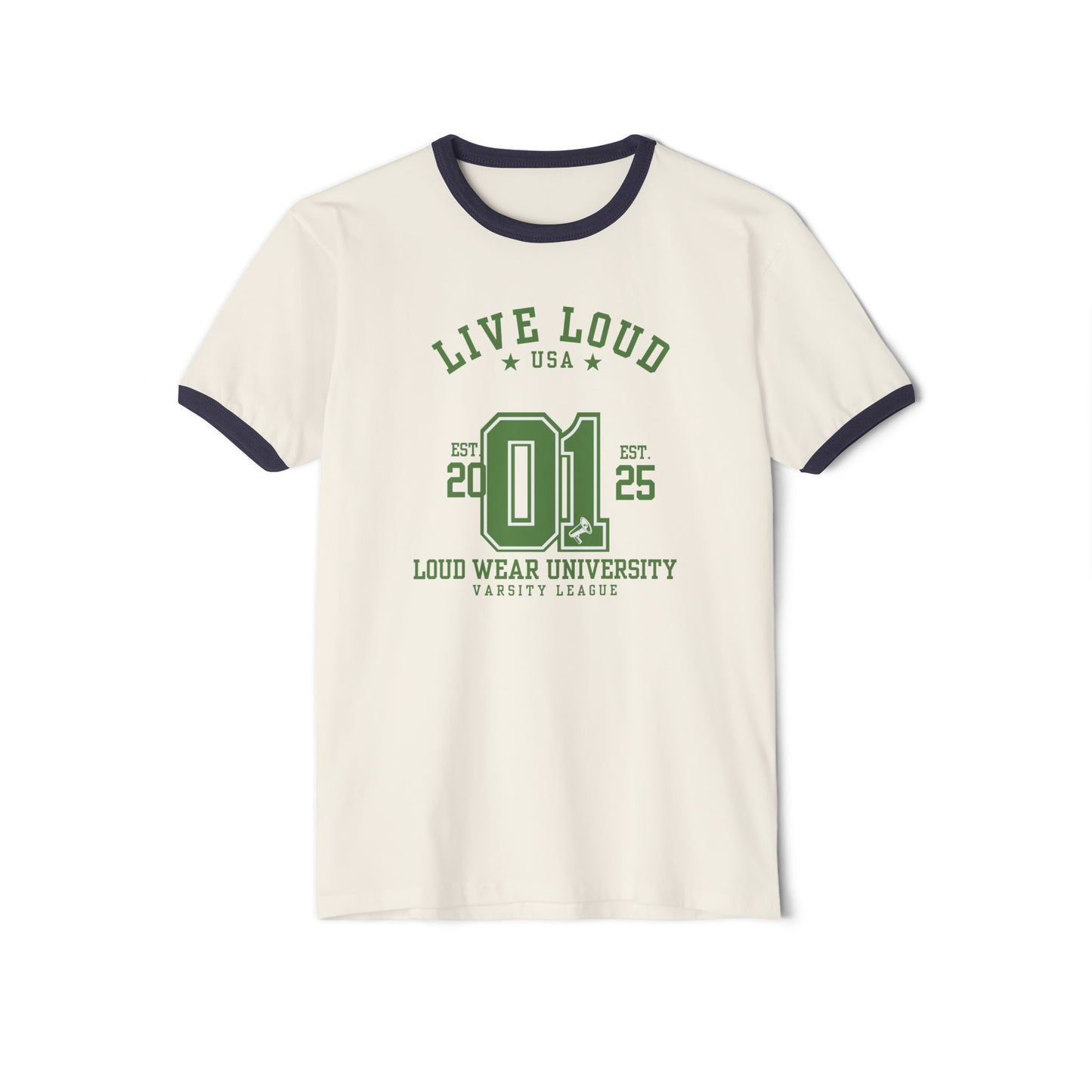 Live Loud University - Unisex Cotton Ringer T-Shirt - Varsity League Style for Casual Wear