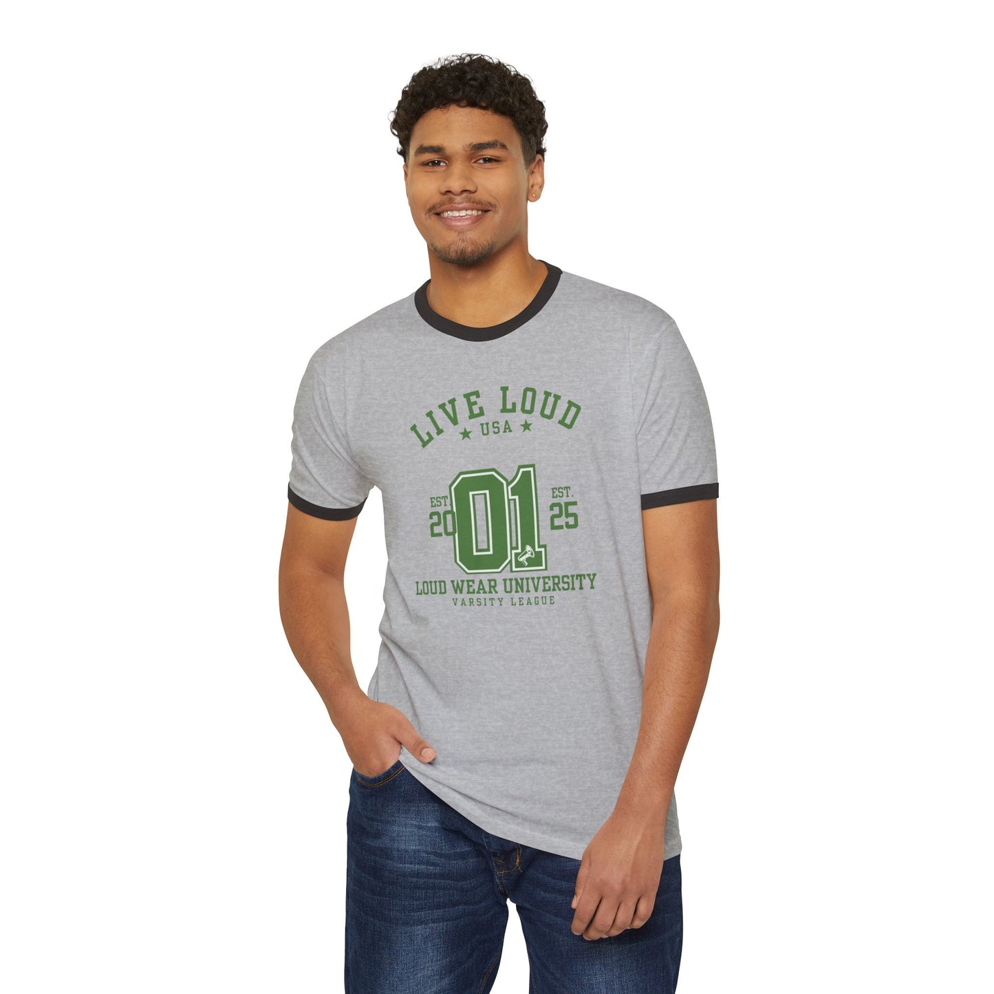 Live Loud University - Unisex Cotton Ringer T-Shirt - Varsity League Style for Casual Wear