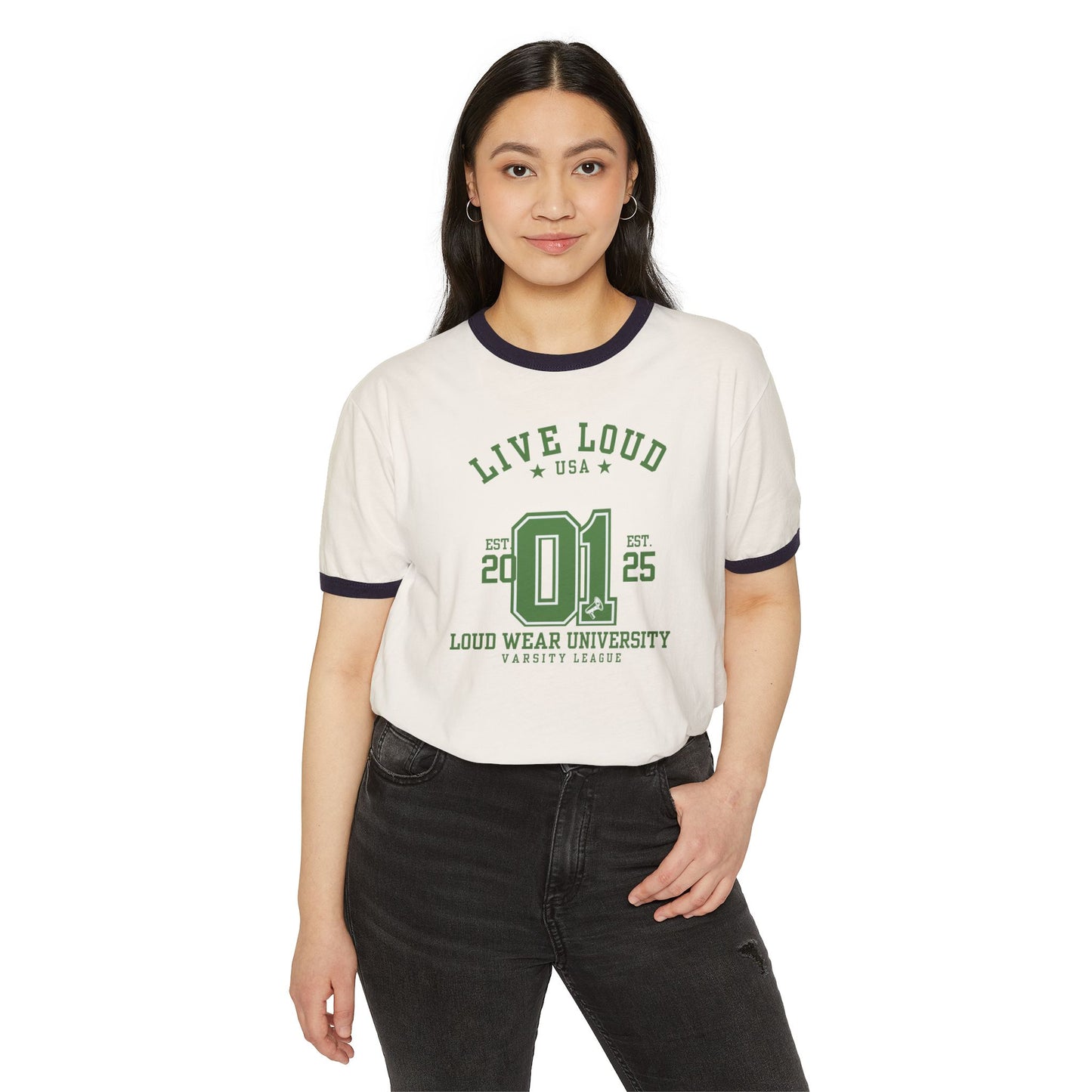 Live Loud University - Unisex Cotton Ringer T-Shirt - Varsity League Style for Casual Wear