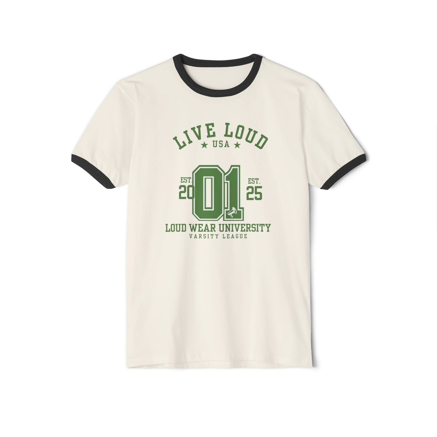 Live Loud University - Unisex Cotton Ringer T-Shirt - Varsity League Style for Casual Wear