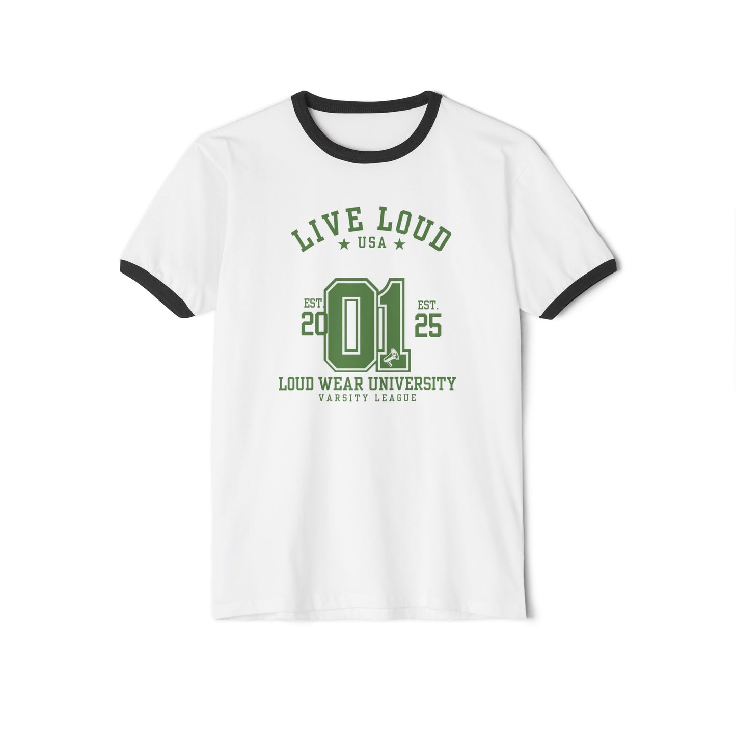 Live Loud University - Unisex Cotton Ringer T-Shirt - Varsity League Style for Casual Wear
