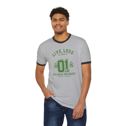 Live Loud University - Unisex Cotton Ringer T-Shirt - Varsity League Style for Casual Wear